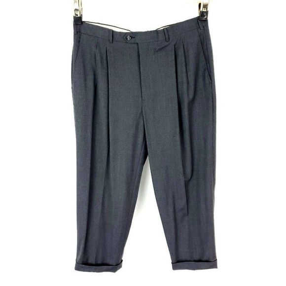 DAMAGED Nordstrom Britches Wool Dress Pants 38/27 Gray Pleated Cuffed High Rise - Picture 2 of 8